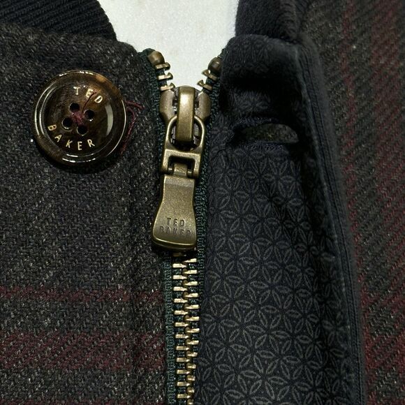 Ted Baker Mens Plaid Wool Front Long Sleeve Zip Up Jacket Size 4 - Picture 11 of 11
